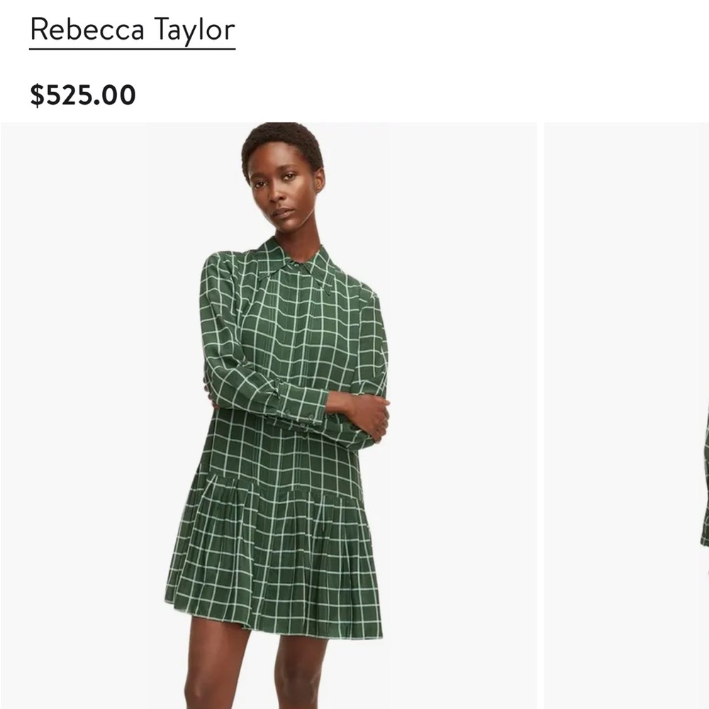 Rebecca Taylor Green Grid Long Sleeve Dress